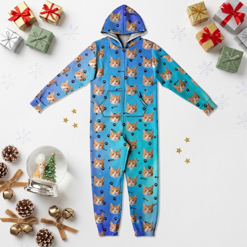 Custom Photo Galaxy Onesie Pajamas For Cat Lovers