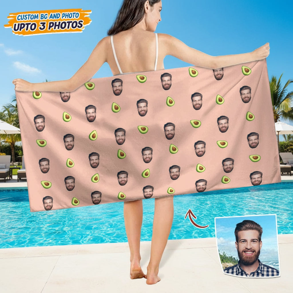 Custom Human Face Photo With Icon Decoration Beach Towel