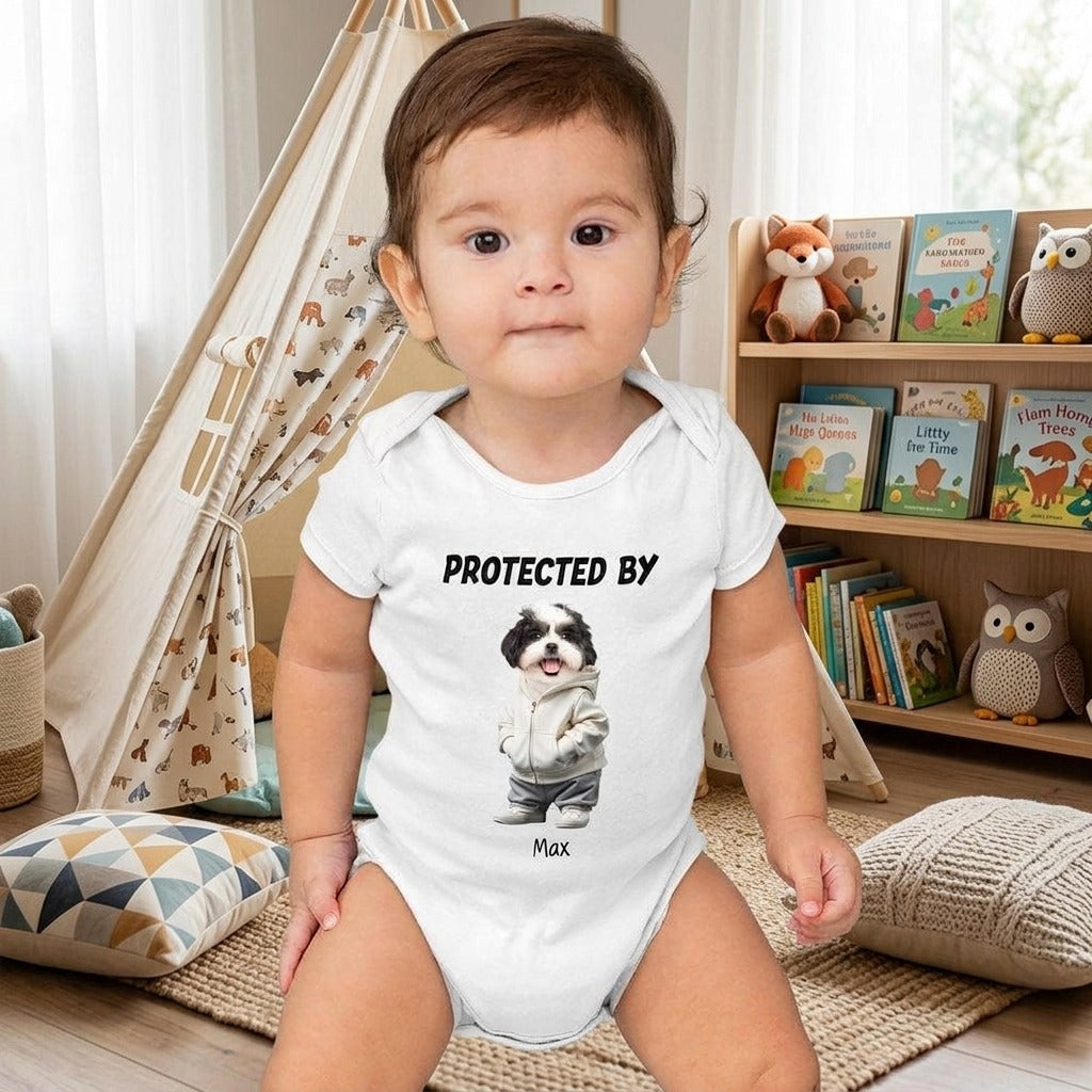 Custom Face Cute Dog Unconditional Love In A Furry Baby Onesie Baby Shirt