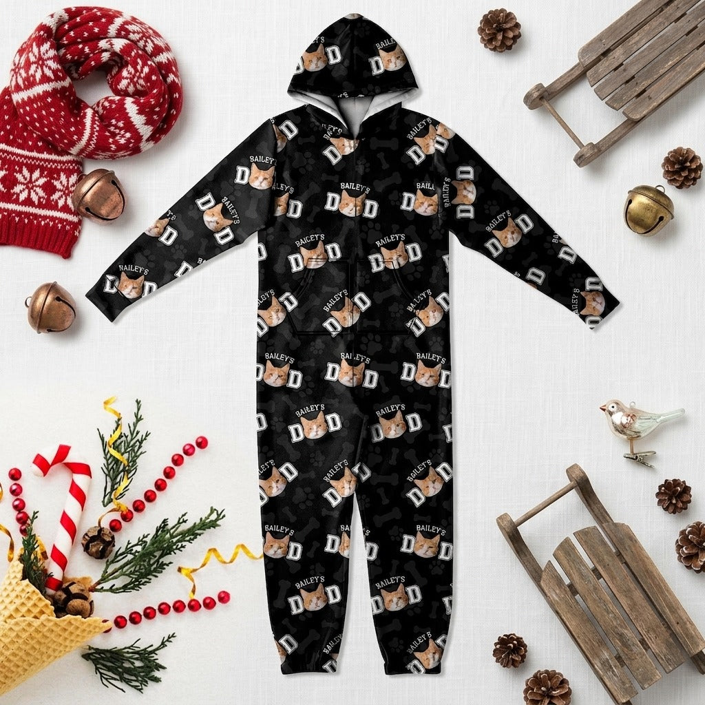 Custom Photo Cat Dad Cat Mom Onesie Pajamas For Cat Lovers