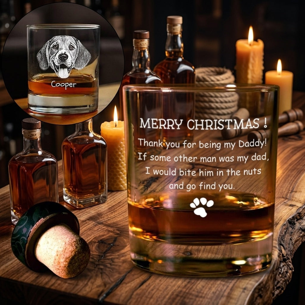 Custom Photo Thank You For Being My Daddy Christmas Gift For Dog Lover Rock Glass
