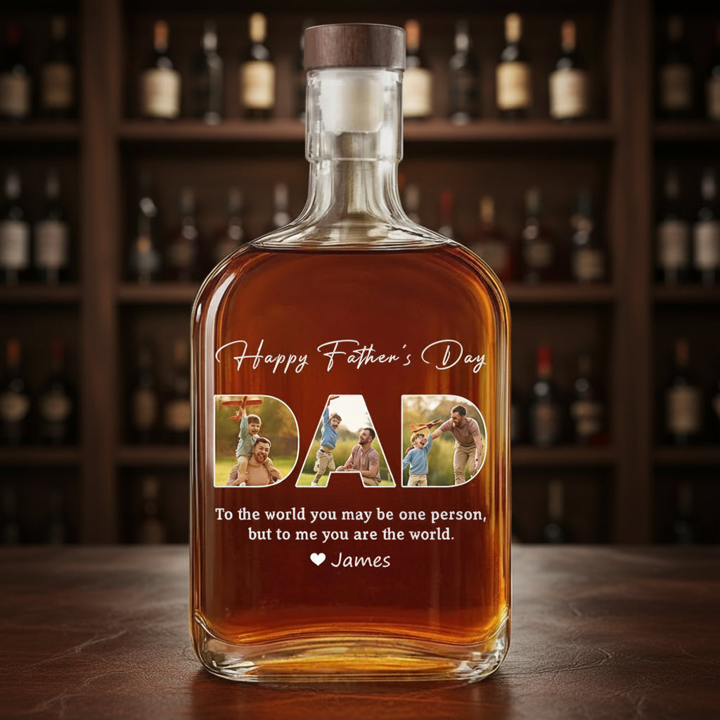 Custom Photo Happy Father's Day Family Whiskey Bottle
