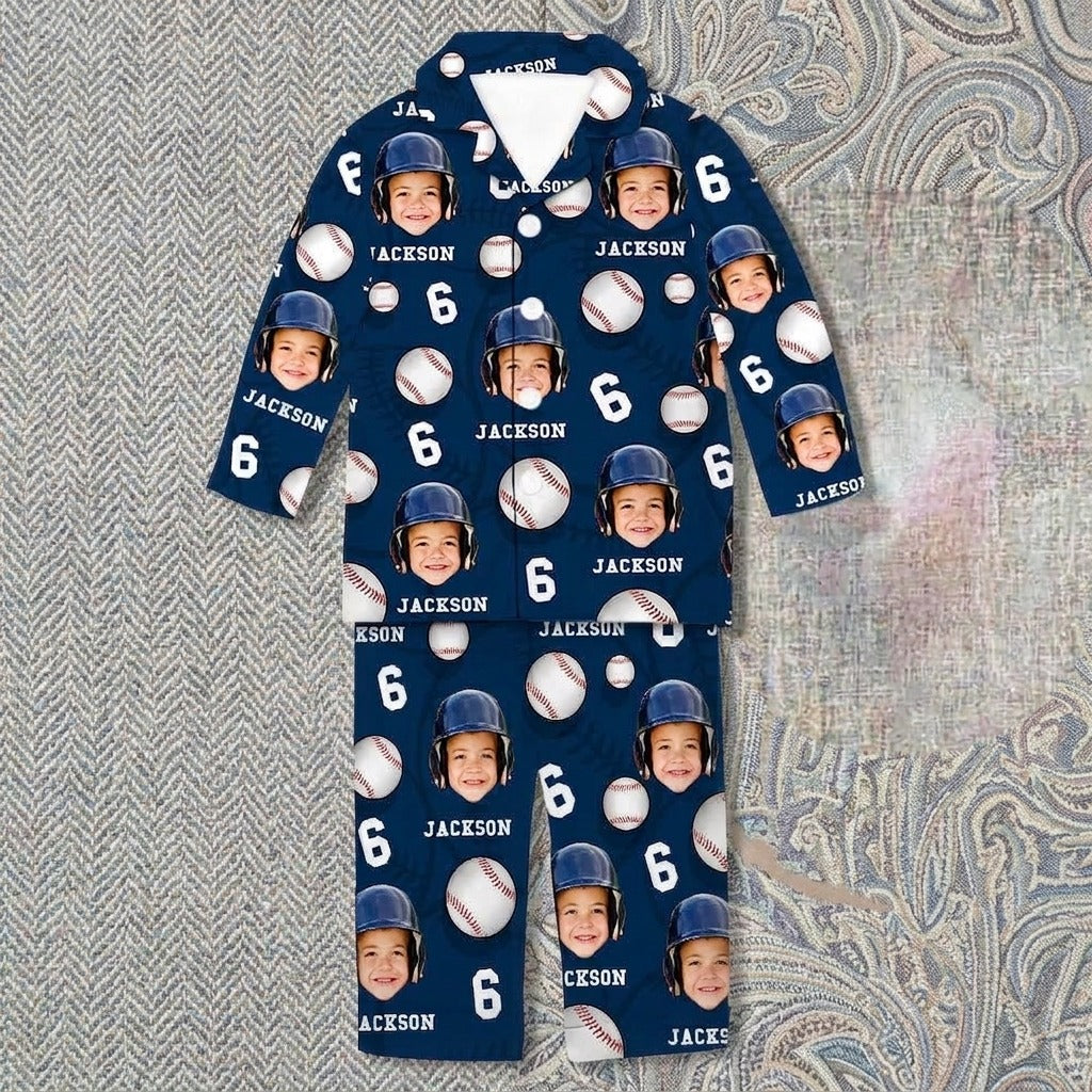 Custom Face Photo And Name Baseball Pajamas