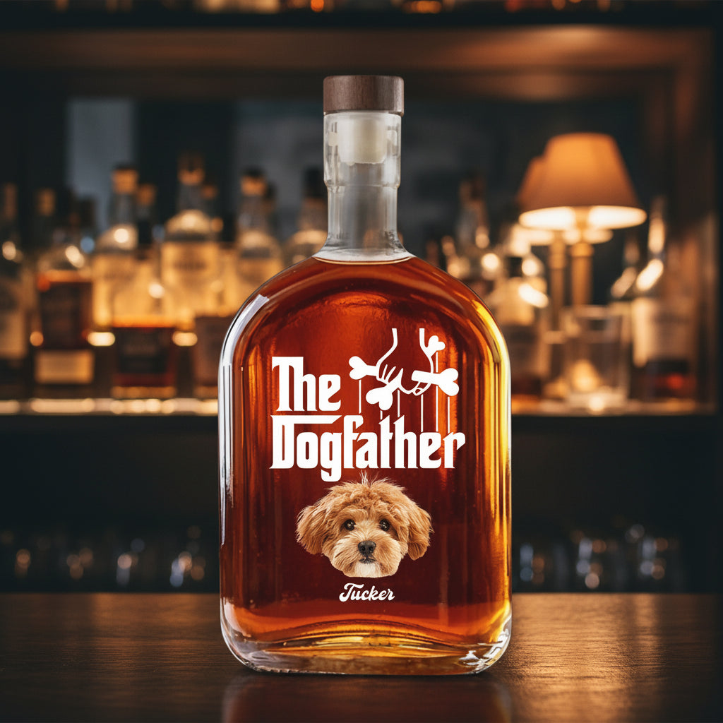 Custom Dog Photo The DogFather Whiskey Bottle For Dog Dad