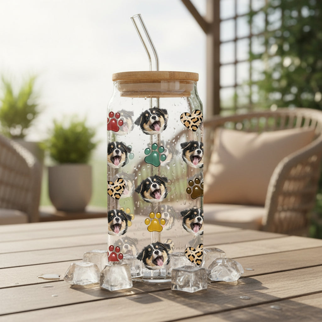 Custom Dog Cat Pet Photo Glass Can With Lid Gift for Pet Lovers