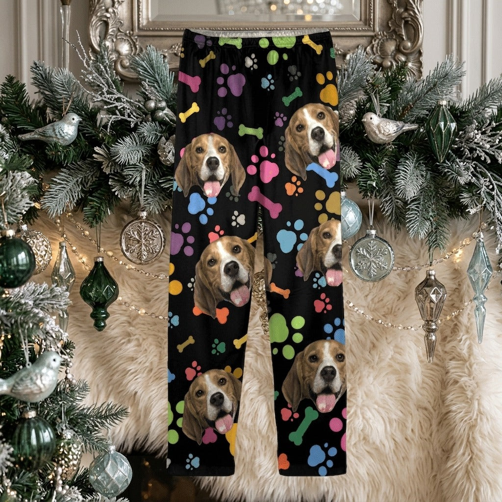 Custom Dog Photo With Paw And Bone Pattern Pajamas