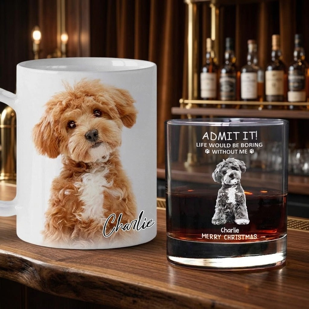 Custom Photo Life Would Be Boring Without Me Dog Cat Engraved Rock Glass