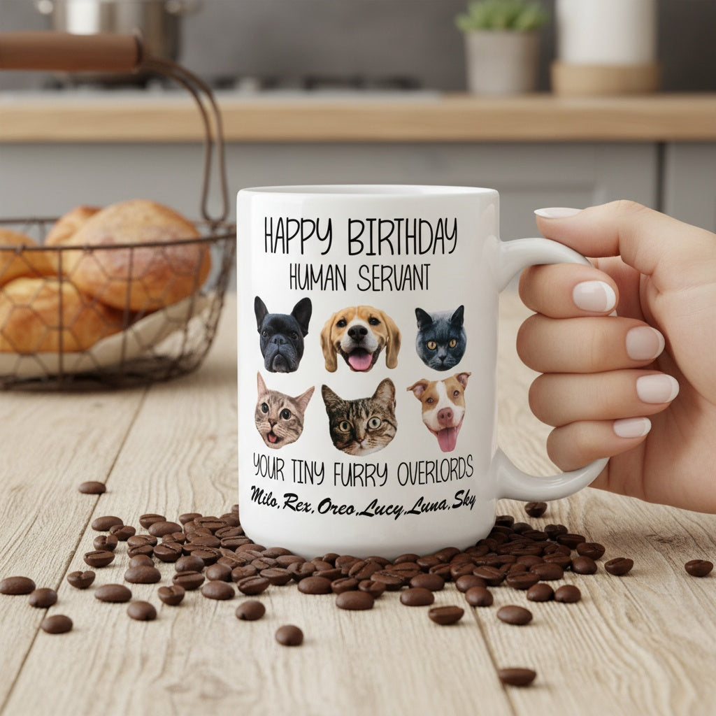 Good Morning Human Servant Personalized Custom Photo Dog Cat Head Mug