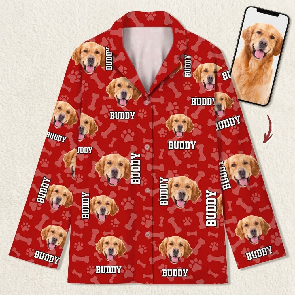 Custom Photo Name Paw Pattern Dog Cat Pajamas