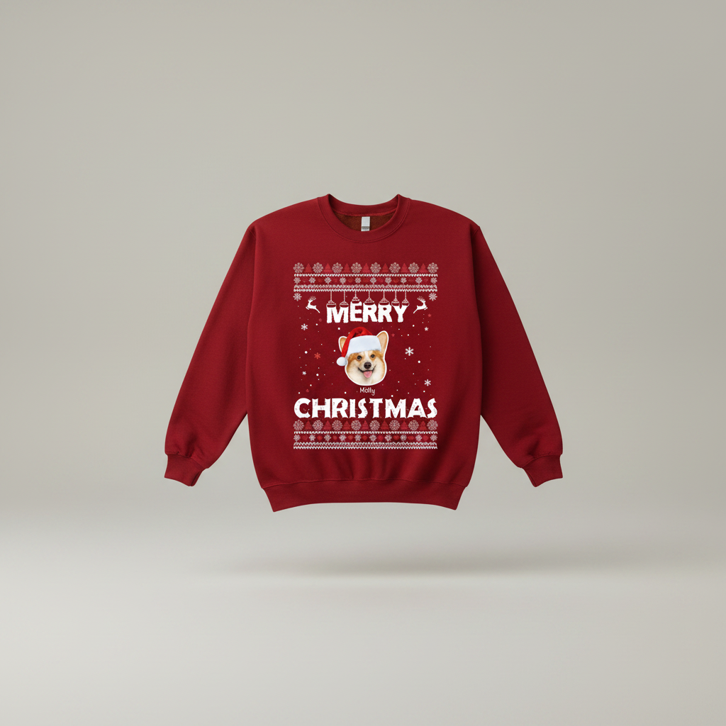Custom Dog Cat Photo Merry Christmas Sweatshirt TH10