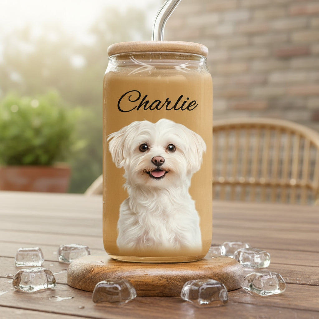 Custom Photo And Name Glass Can With Lid Gift