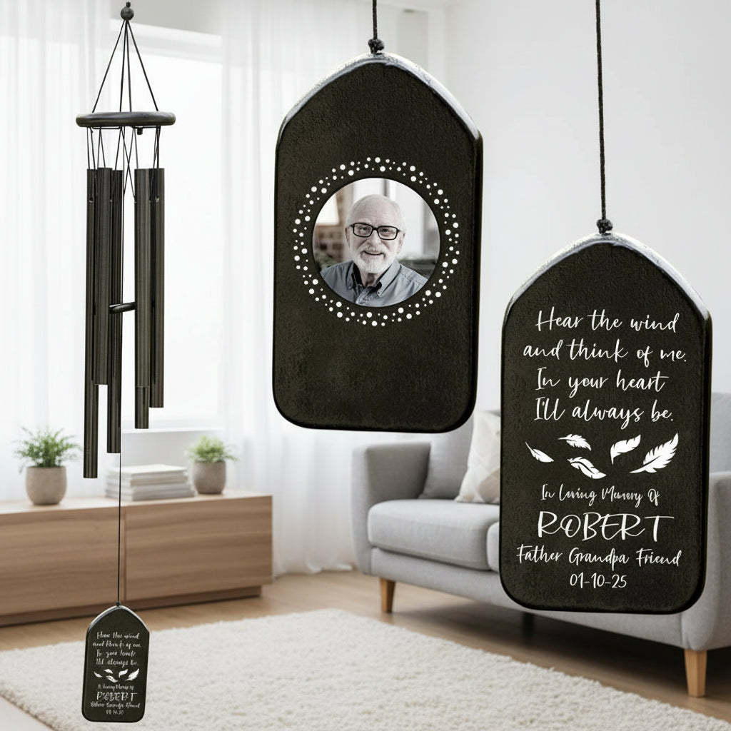 Custom Photo Hear The Wind And Think Of Me Wind Chimes