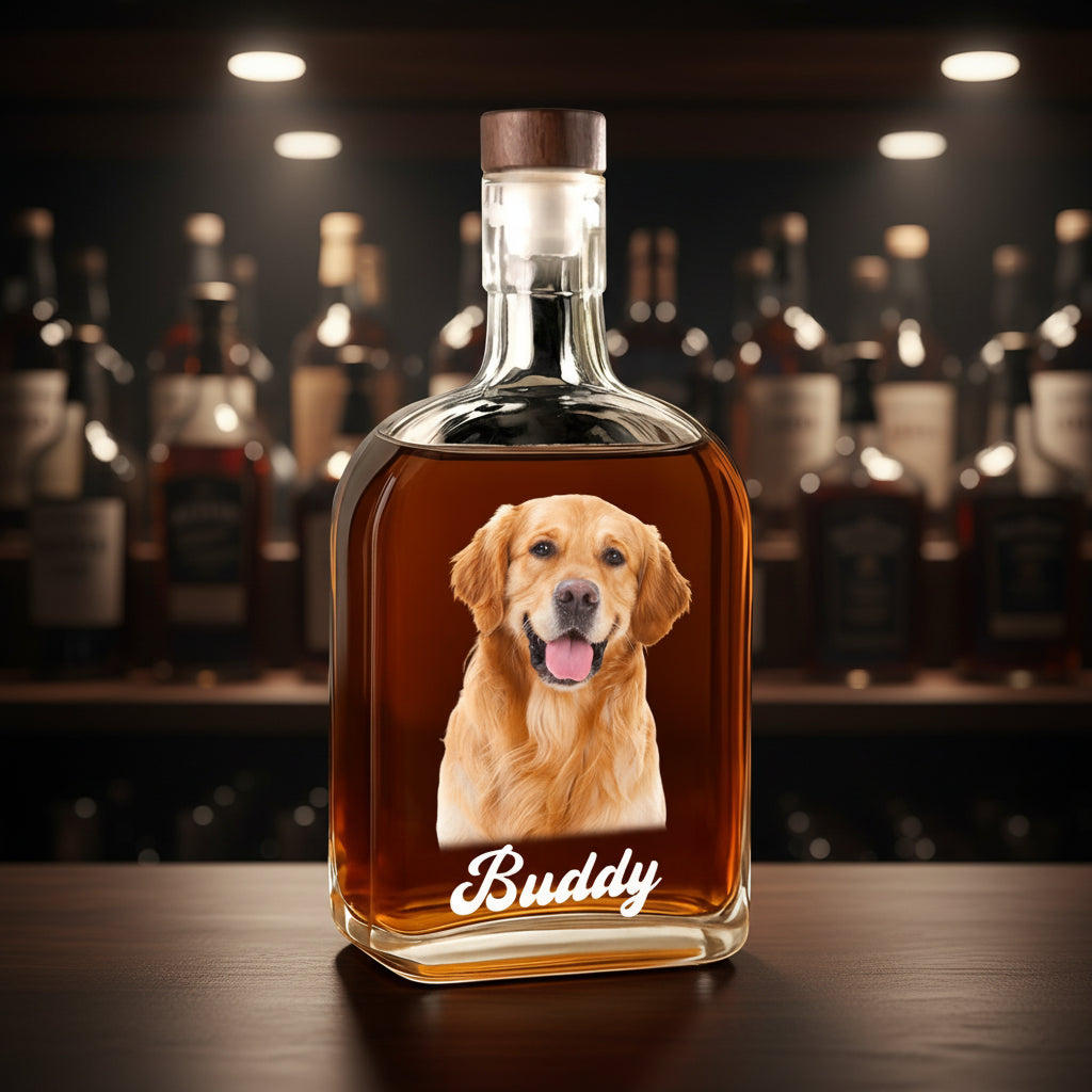 Custom Dog Photo Whiskey Bottle For Dog Lovers