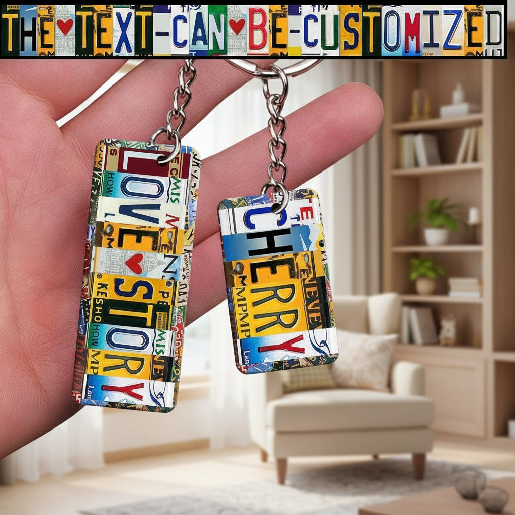 Personalized License Plate Hippie Metal Keychain, Camping Gi
