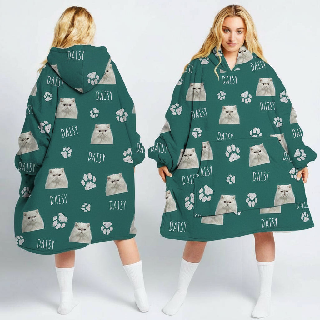 Custom Text And Upload Photo Dog Cat Hoodie Blanket