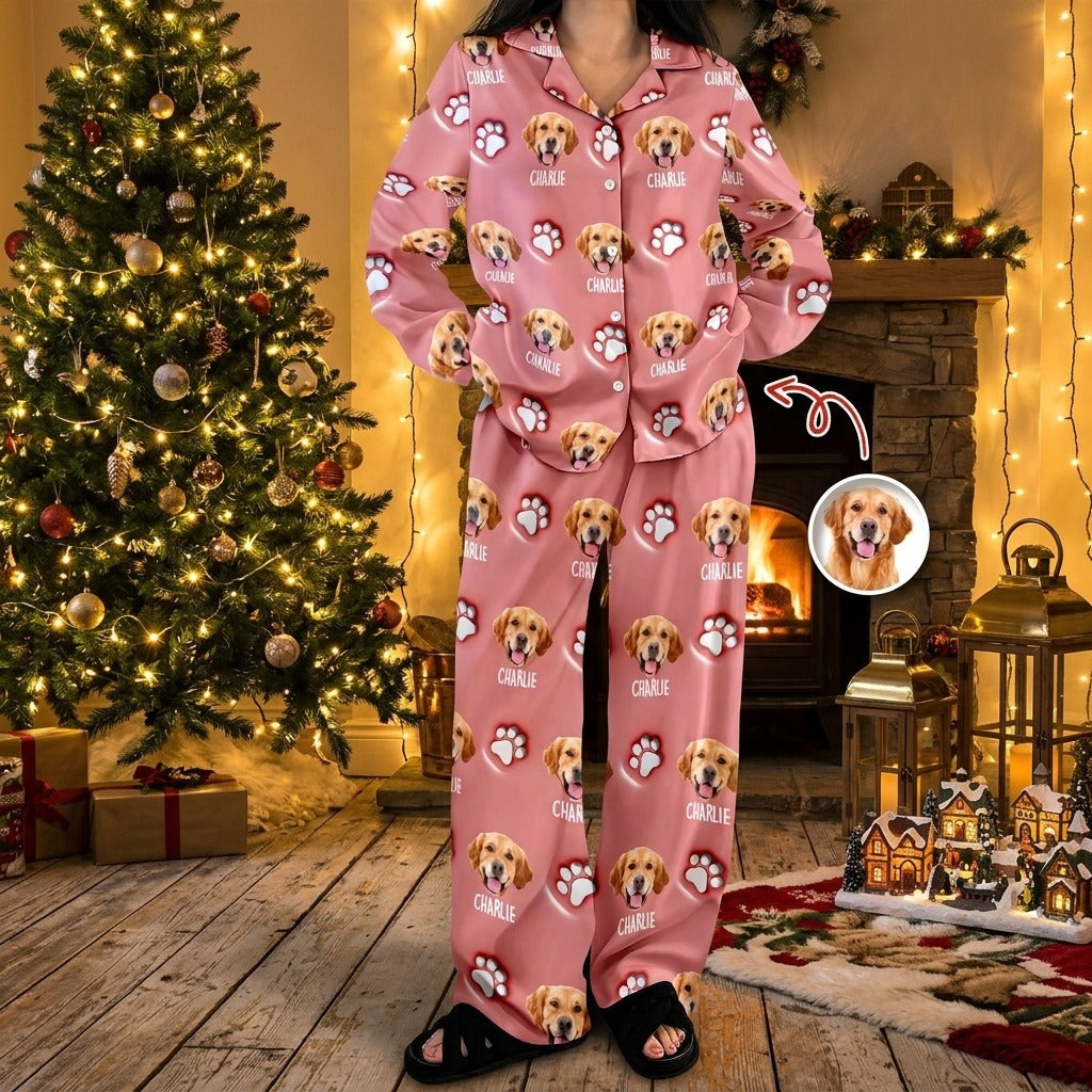 Custom Dog Face And Paw - Personalized Custom 3D Inflated Effect Pajamas