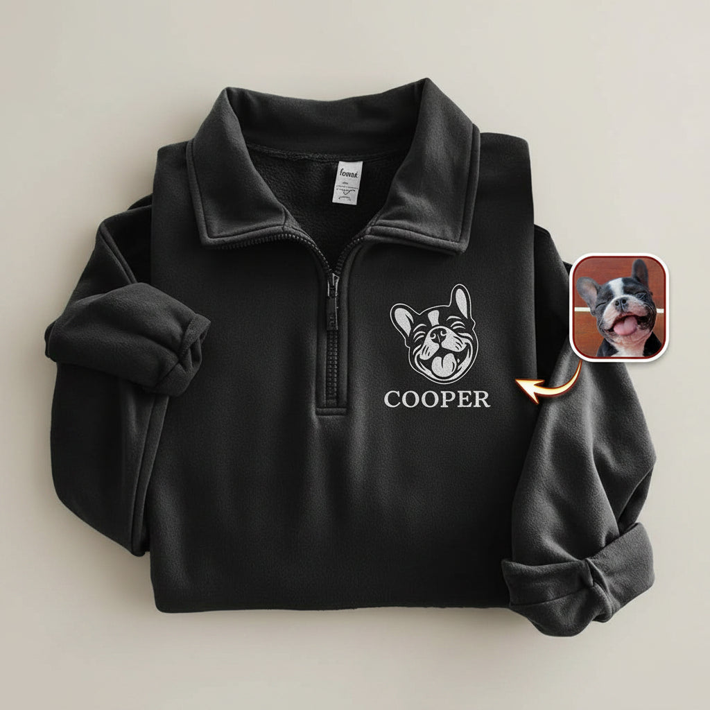 Custom Dog Cat Face Personalized Embroidered Golf Quarter Zi