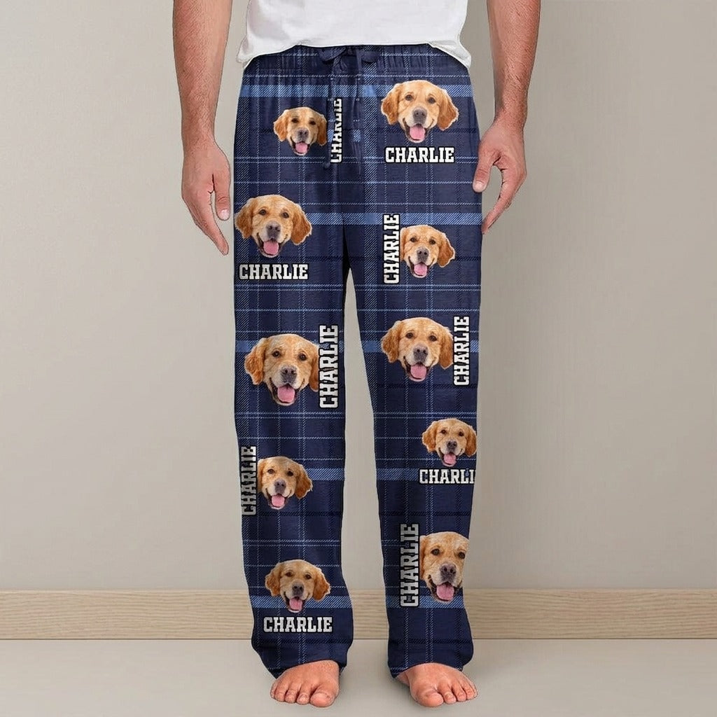 Custom Photo Name Dog Cat Flannel Man's Pants