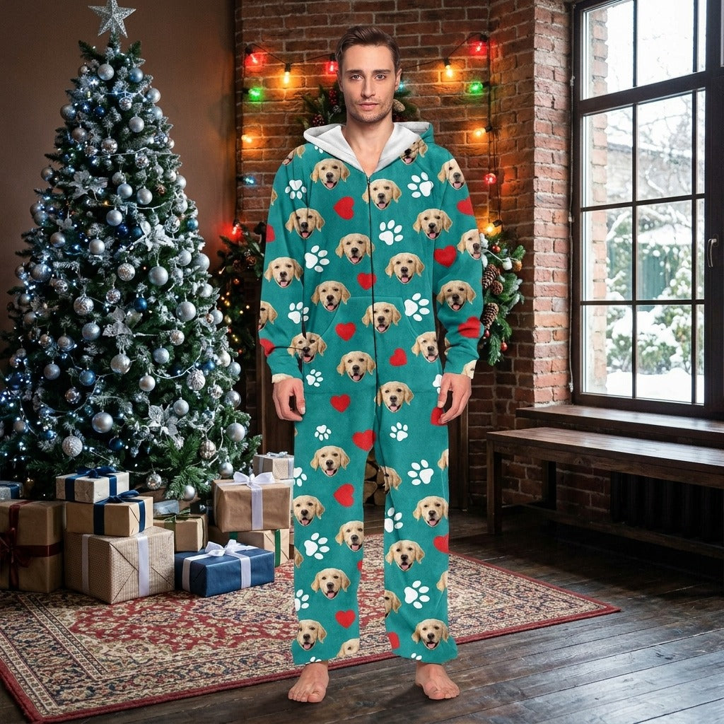 Custom Dog And Cat Photo With Accessories Pattern Pet Onesie Pajamas