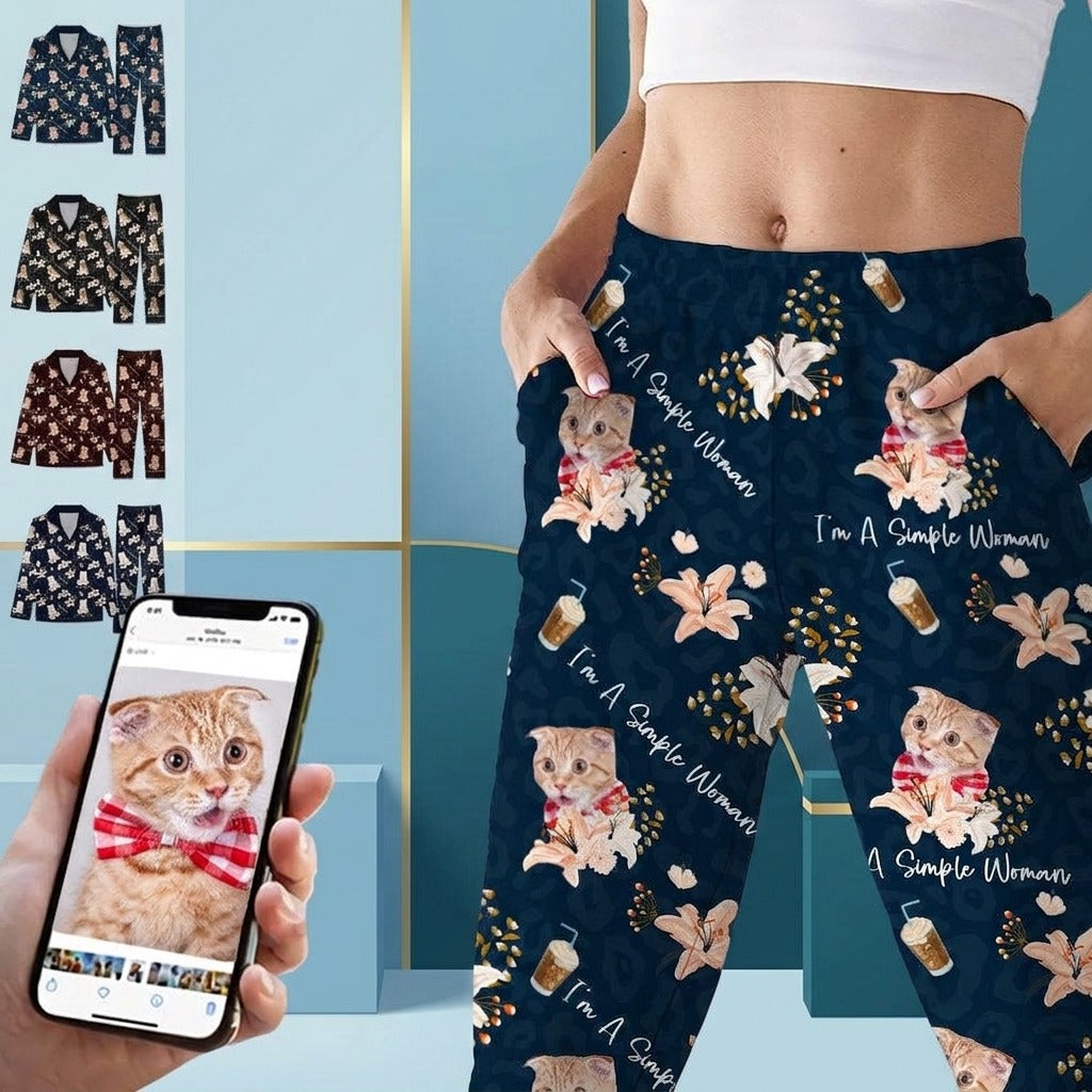 Custom Photo Dog Cat A Simple Woman Pajamas