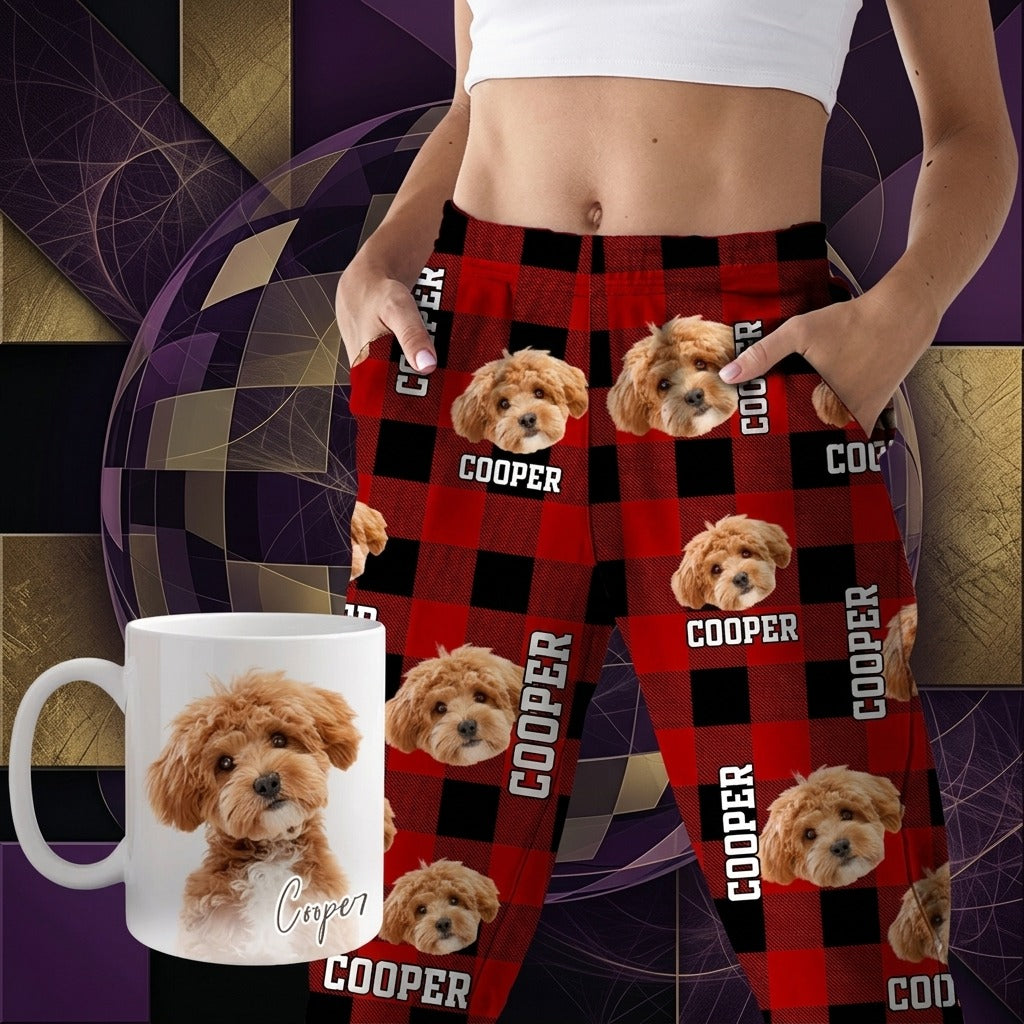 Custom Photo Name Dog Cat Flannel Pajamas