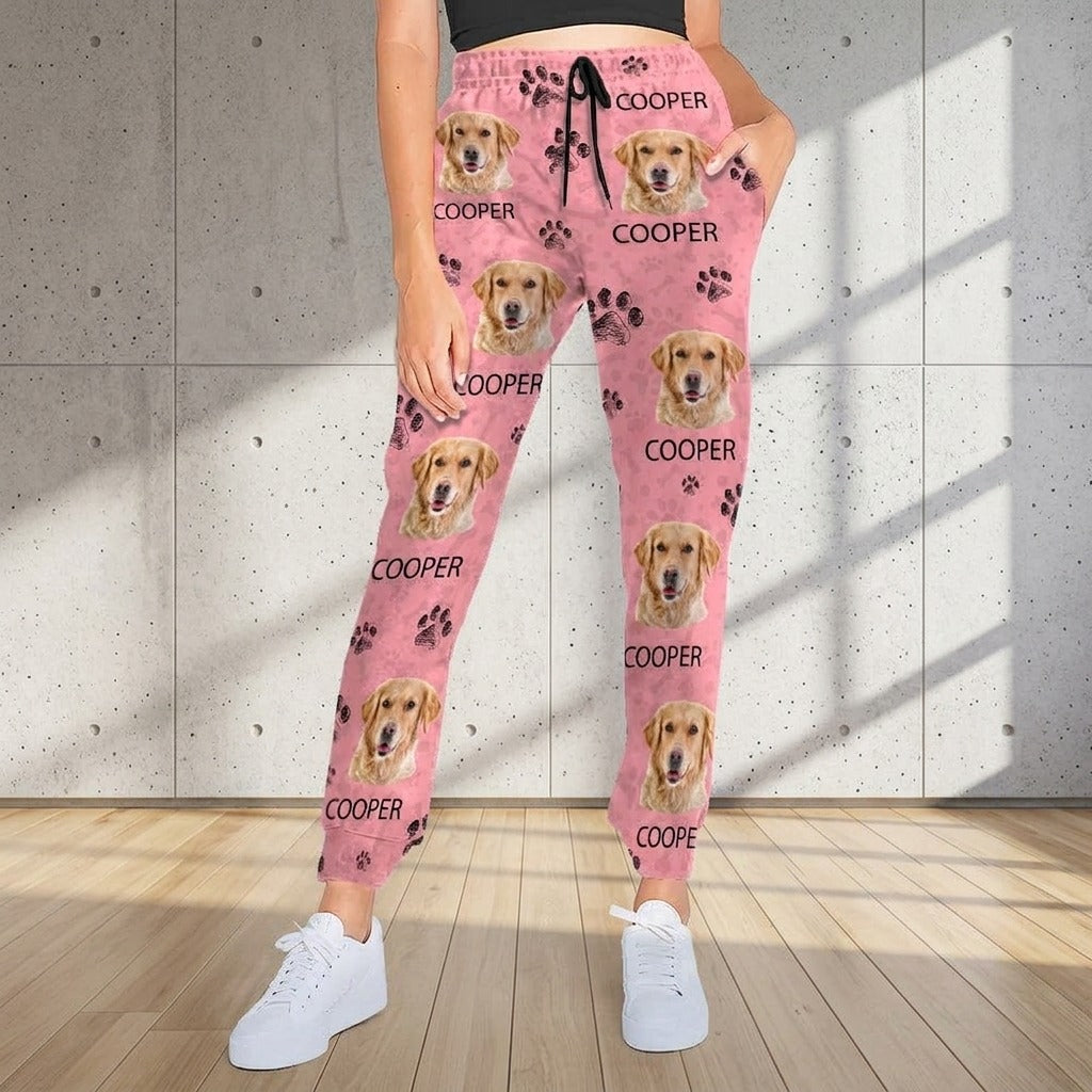Custom Dog Photo With Paw Pattern Sweatpants