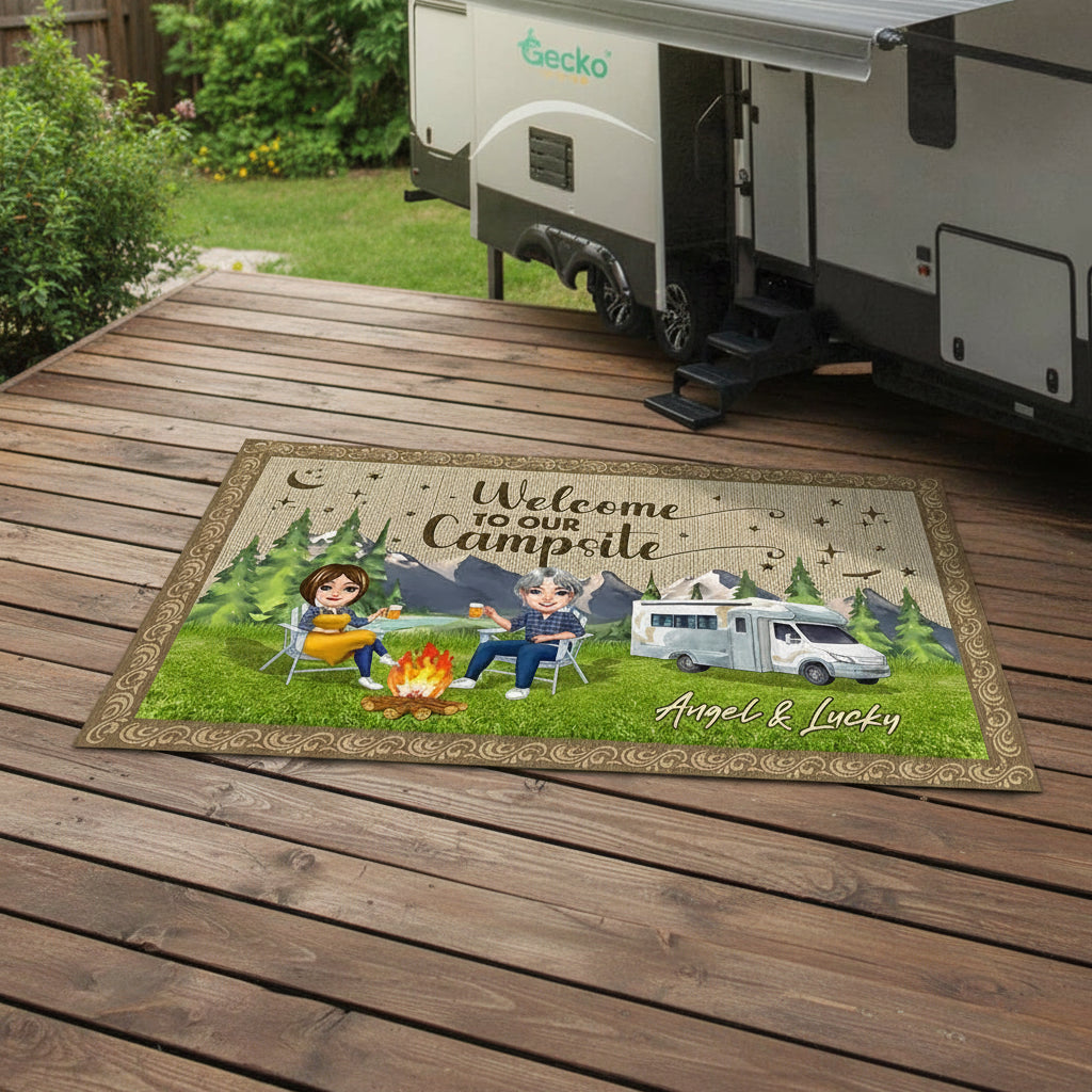 Happy Campers Chibi Couple Camping Patio Rug, Patio Mat K228