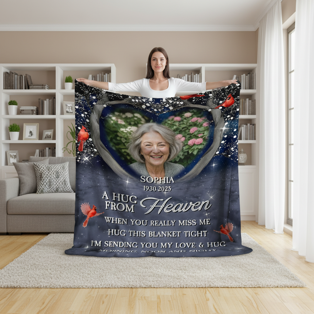 Personalized A Hug From Heaven Custom Photo Memorial  Blanke