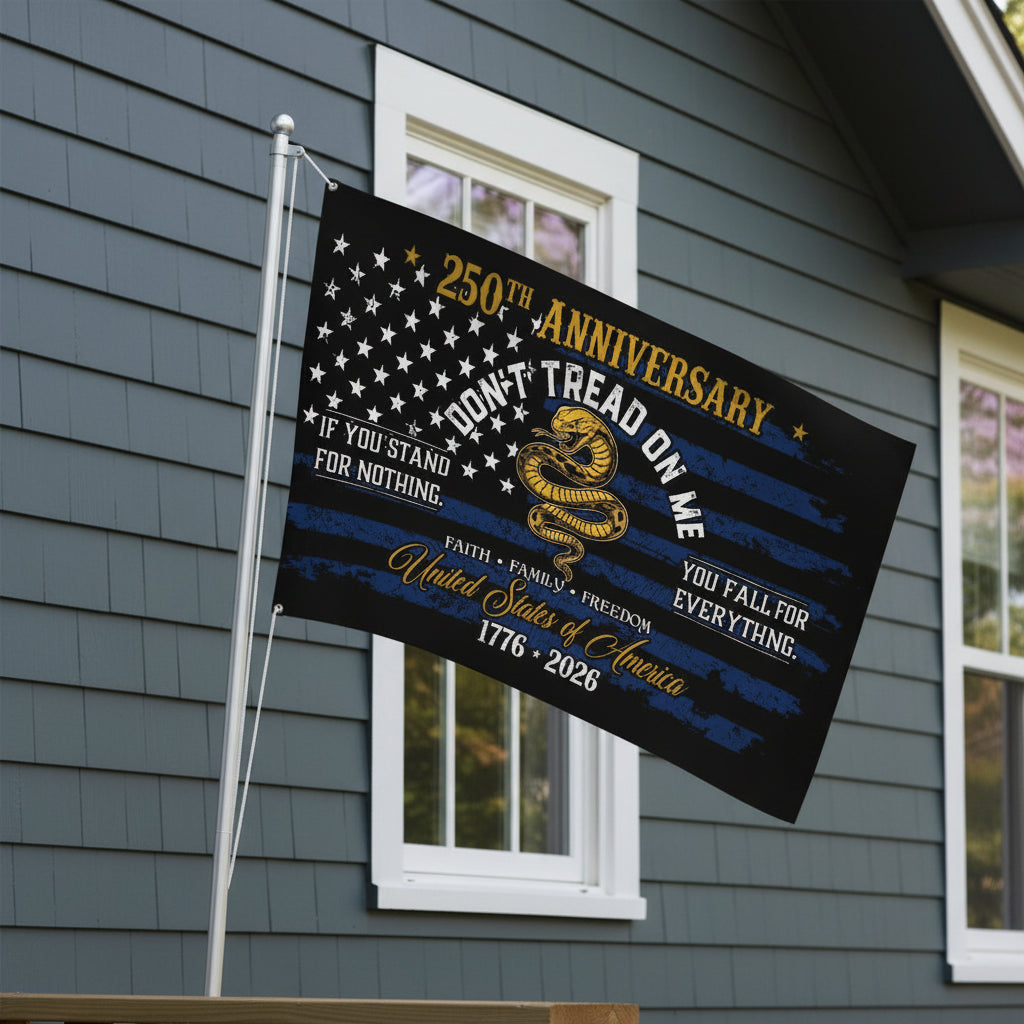 USA 250th Anniversary House Flag – Don't Tread On Me Patriotic Design