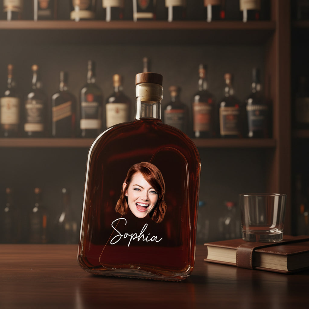 Custom Face Photo And Name On Whiskey Bottle
