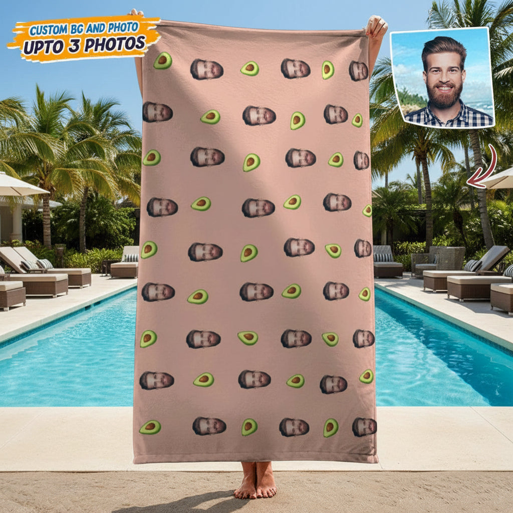 Custom Human Face Photo With Icon Decoration Beach Towel