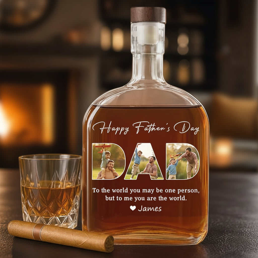 Custom Photo Happy Father's Day Family Whiskey Bottle