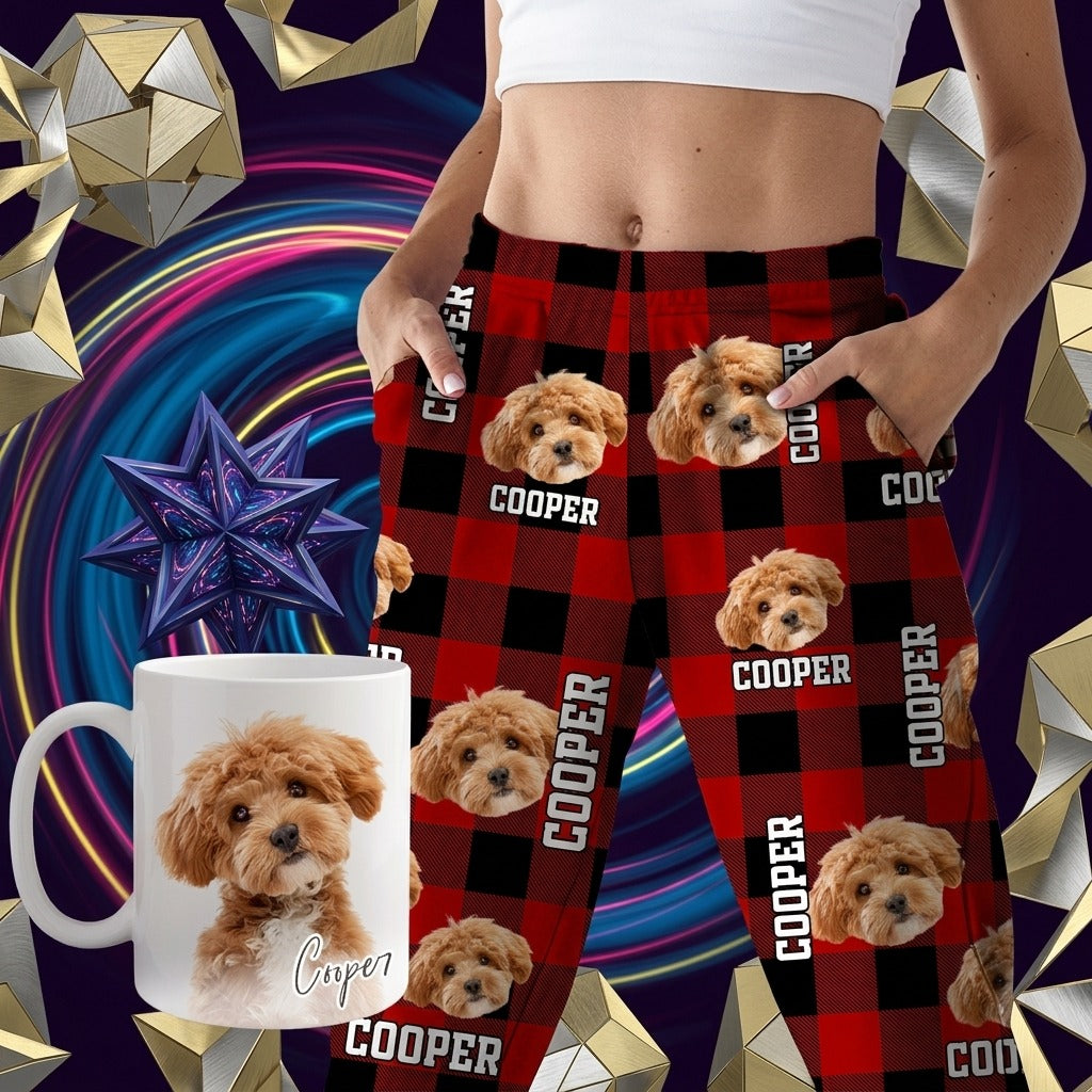 Custom Photo Name Dog Cat Flannel Pajamas