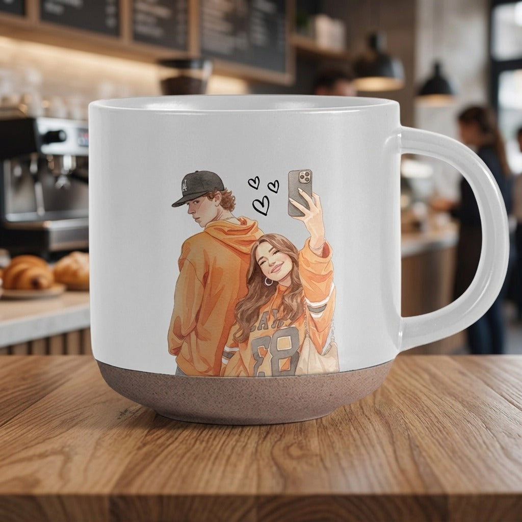 Custom Photo Pottery Mug For Family Or Couple