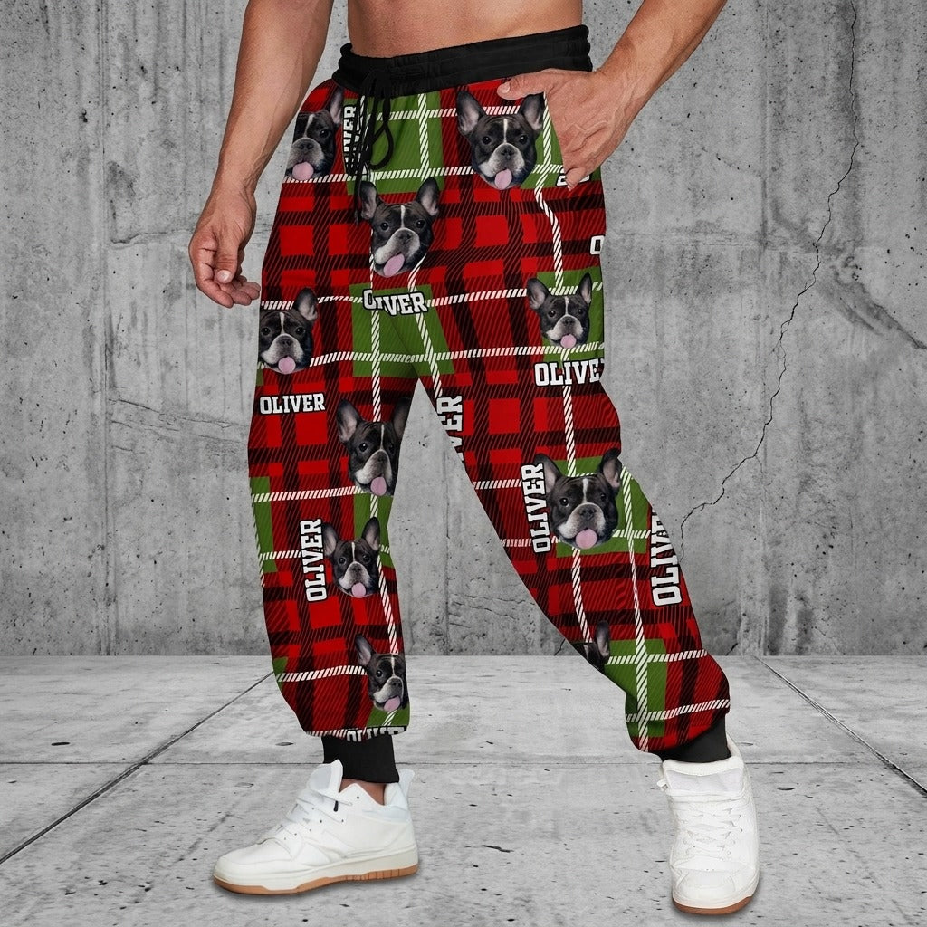 Custom Dog Photo With Plaid Background For Men and Women Sweatpants