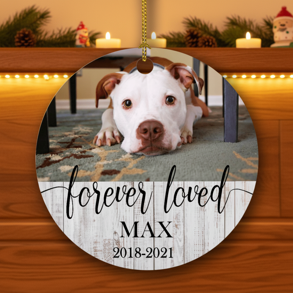 Forever Loved, Custom Dog Cat Photo Memorial Ornament