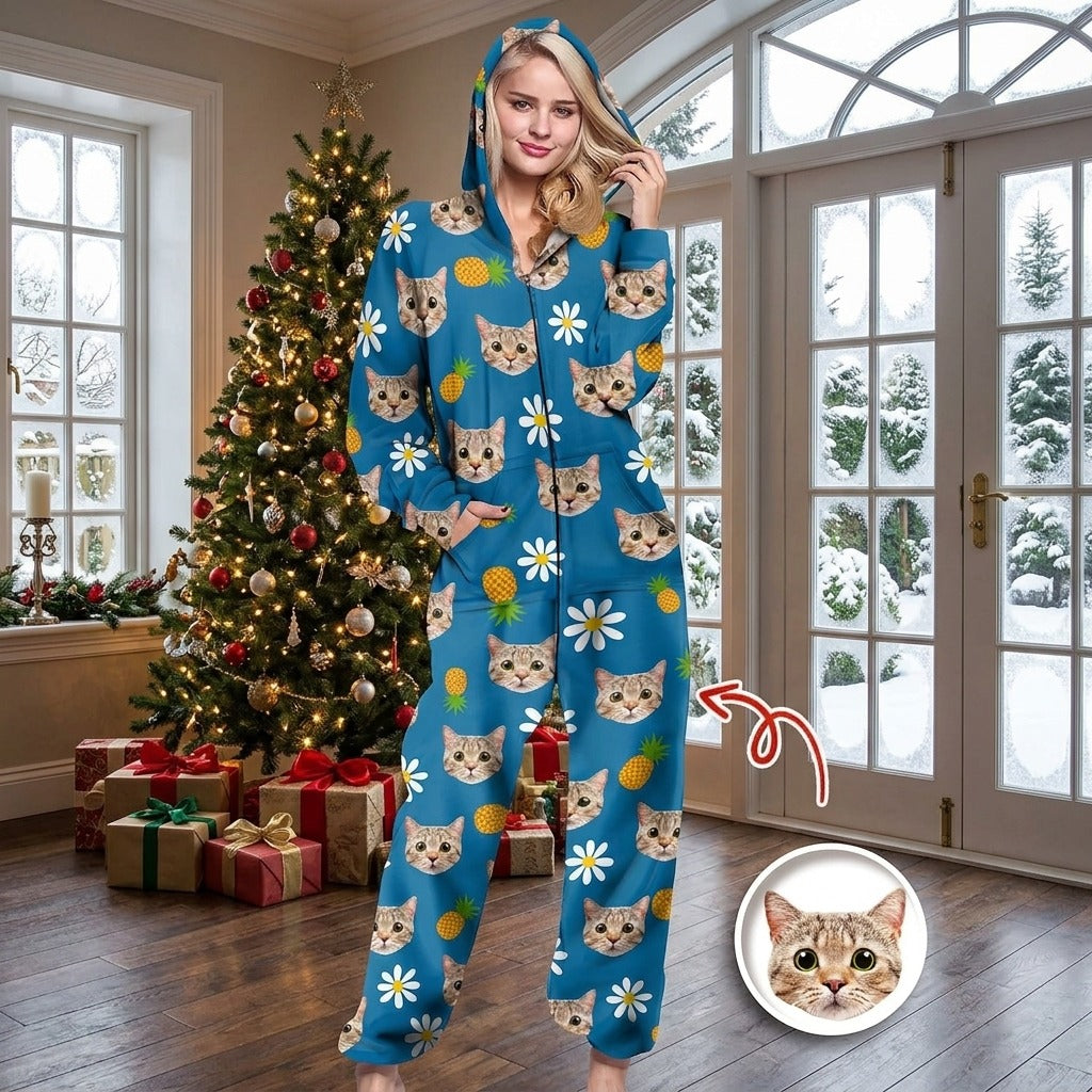 Custom Dog And Cat Photo With Accessories Pattern Pet Onesie Pajamas