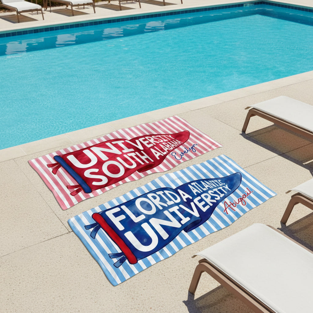 Personalized College Pennant Spirit Beach Towel – Graduation