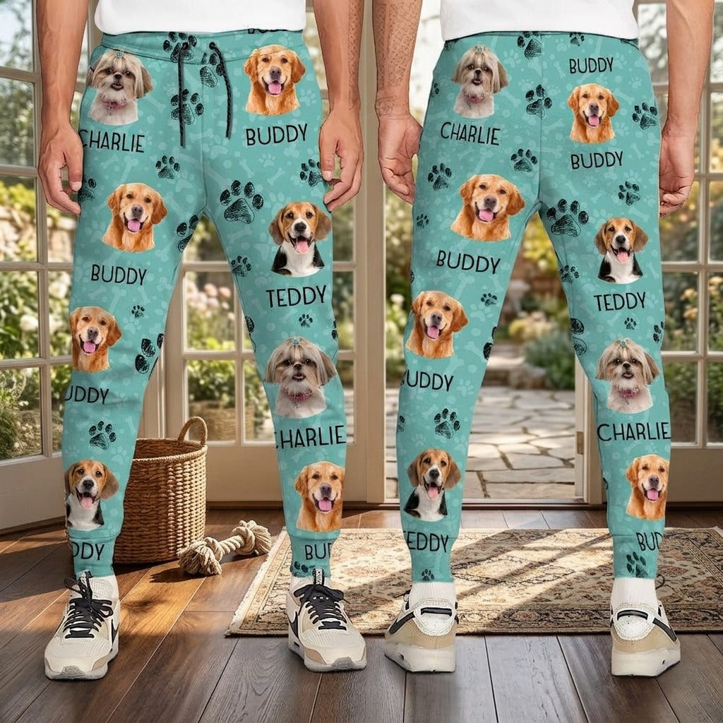 Custom Dog Photo With Paw Pattern Sweatpants