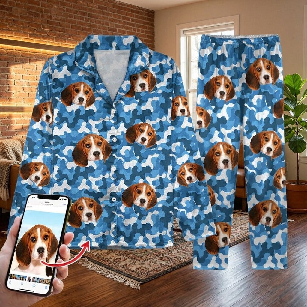 Custom Photo With Camo Background Dog Pajamas