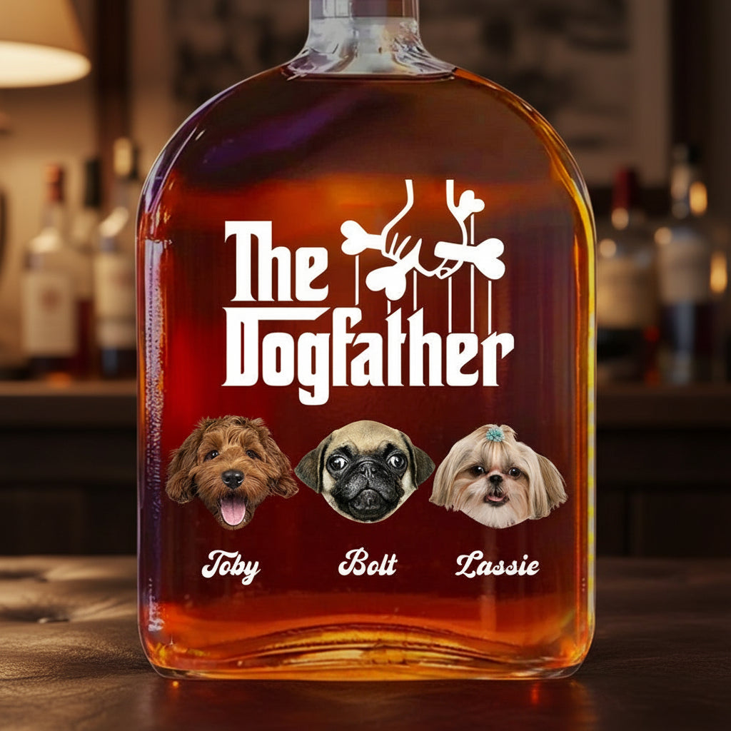 Custom Dog Photo The DogFather Whiskey Bottle For Dog Dad