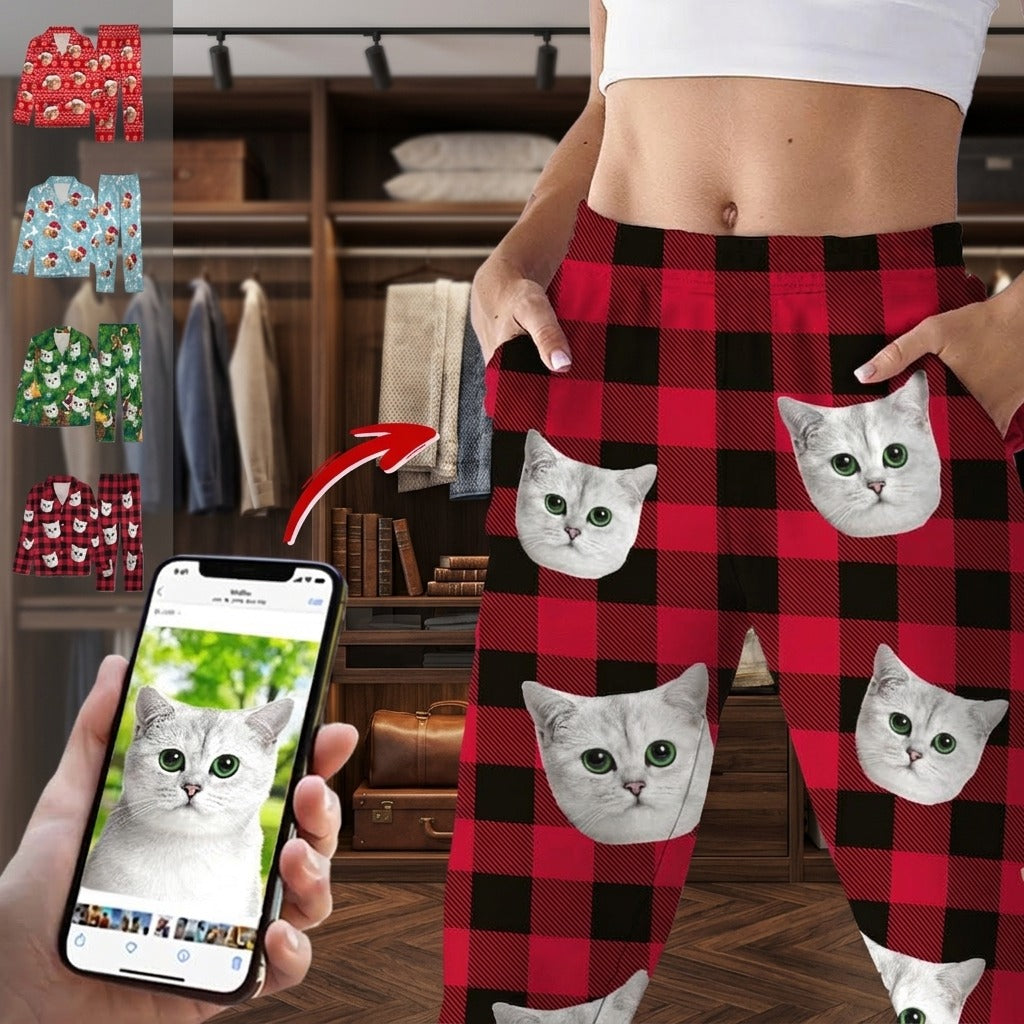 Custom Photo Christmas Cat Pajamas
