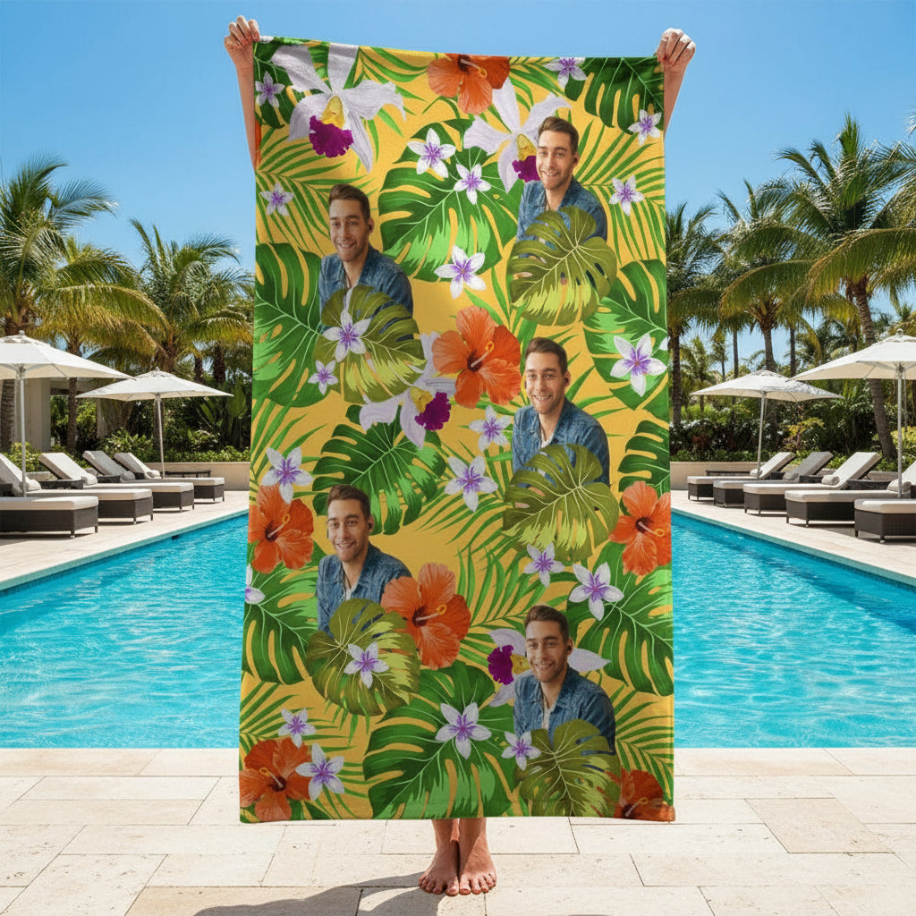 Custom Human Photo Tropical Style Beach Towel N304