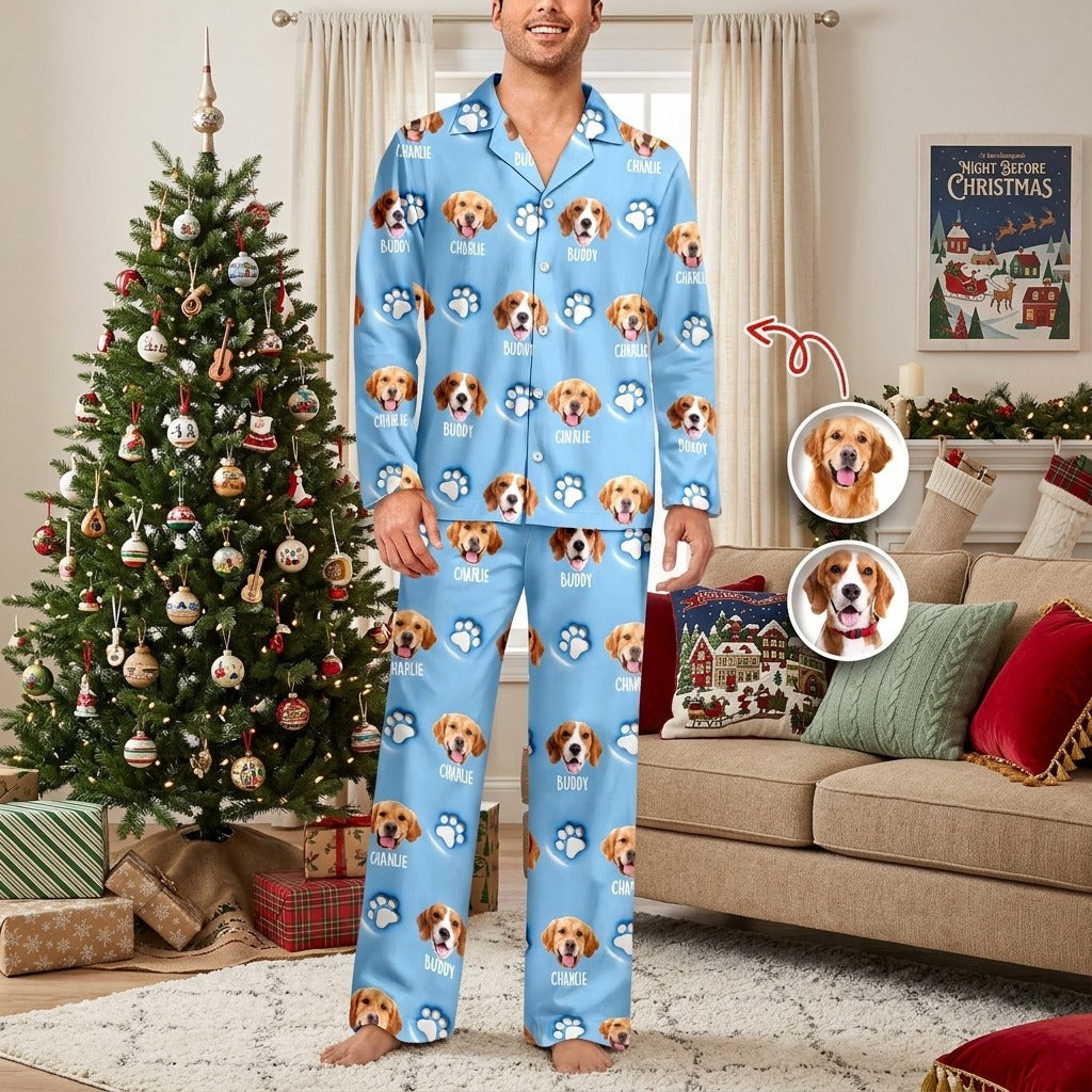 Custom Dog Face And Paw - Personalized Custom 3D Inflated Effect Pajamas