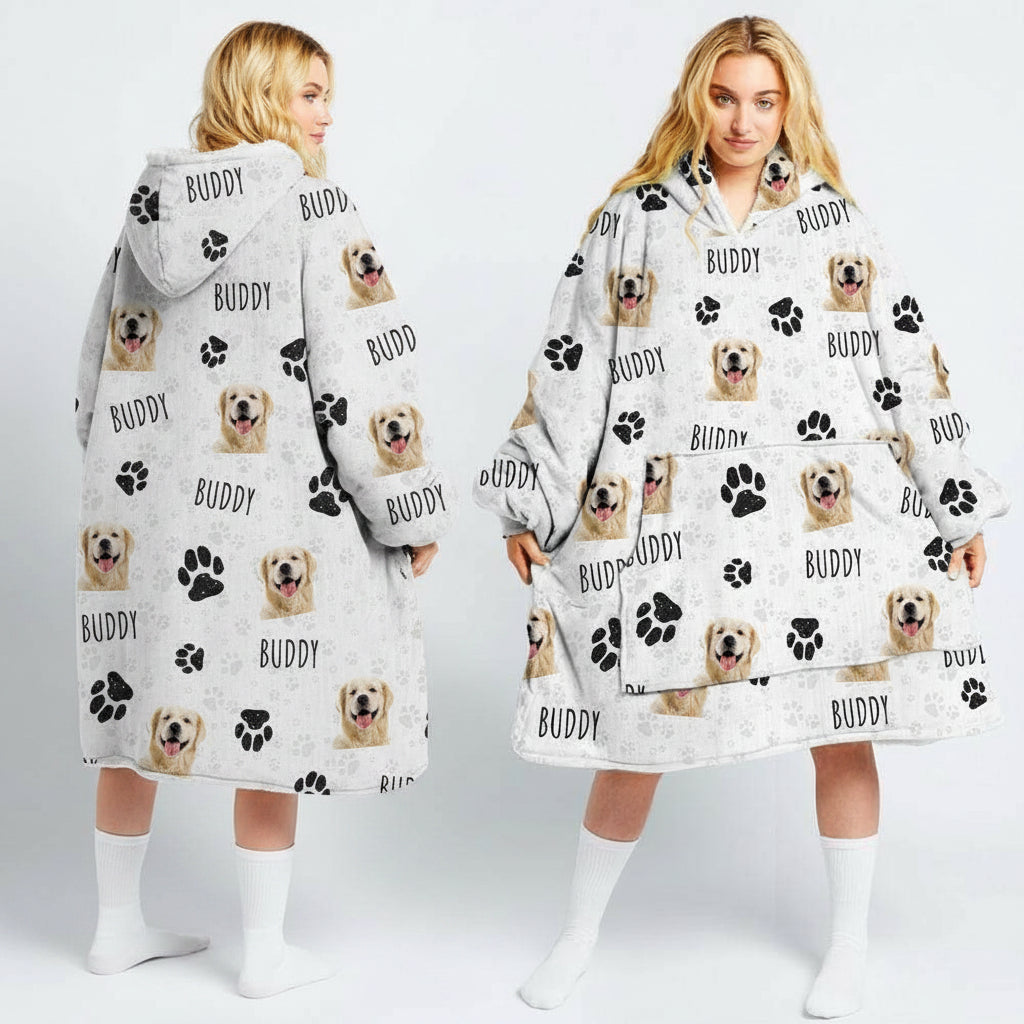 Custom Text And Upload Photo Dog Cat Hoodie Blanket