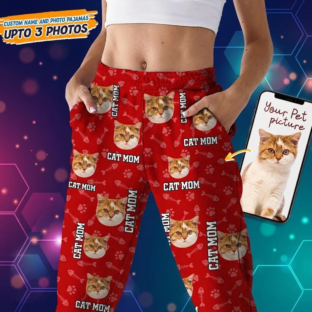 Custom Photo Name Paw Pattern Dog Cat Pajamas