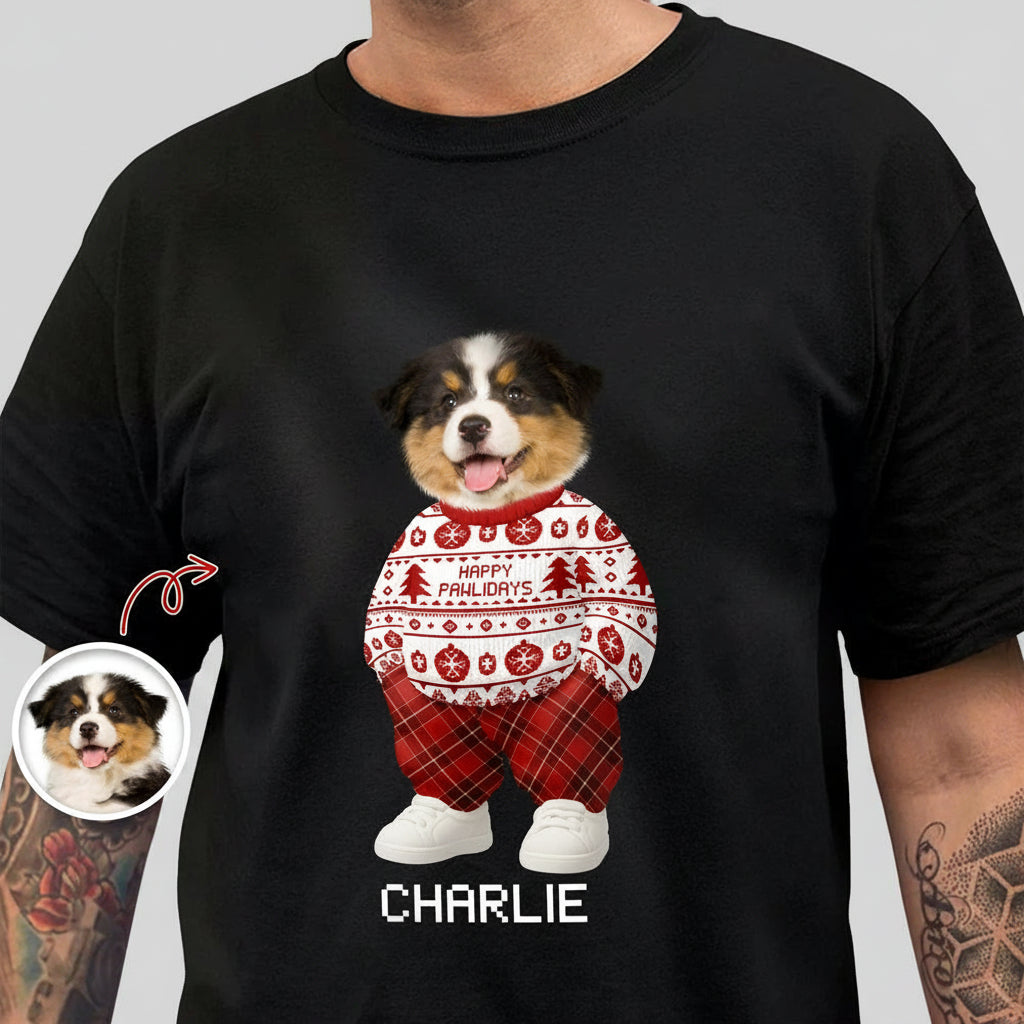 Custom Photo Dog Cat Xmas Clothes Christmas Dark Shirt Gift
