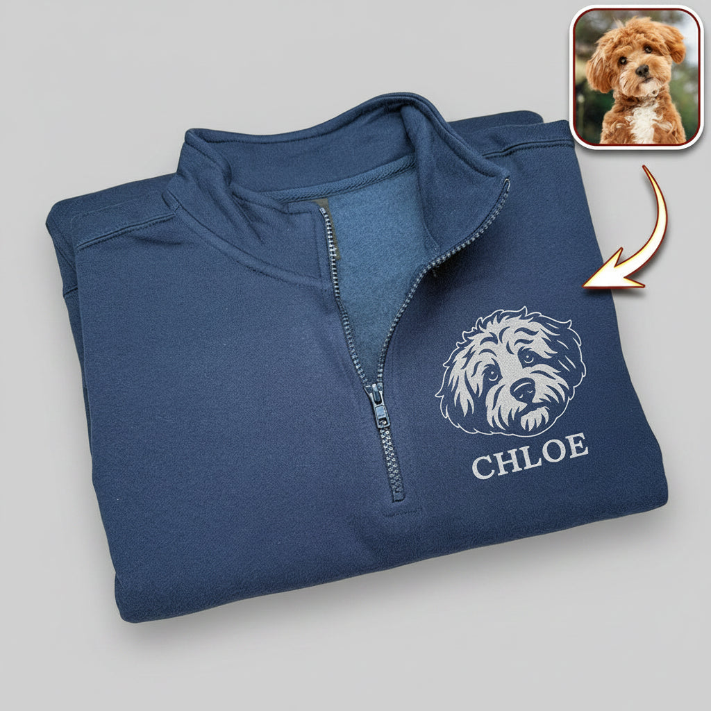 Custom Dog Cat Face Personalized Embroidered Golf Quarter Zi