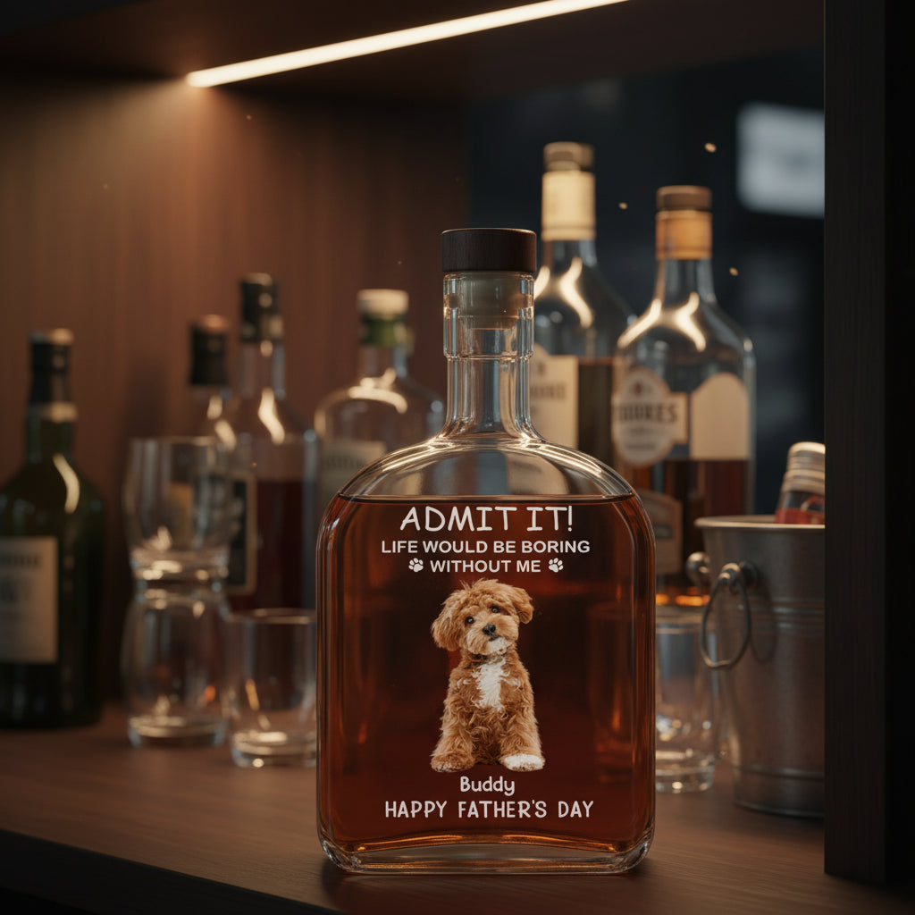 Custom Photo Life Would Be Boring Without Me Dog Cat Whiskey Bottle