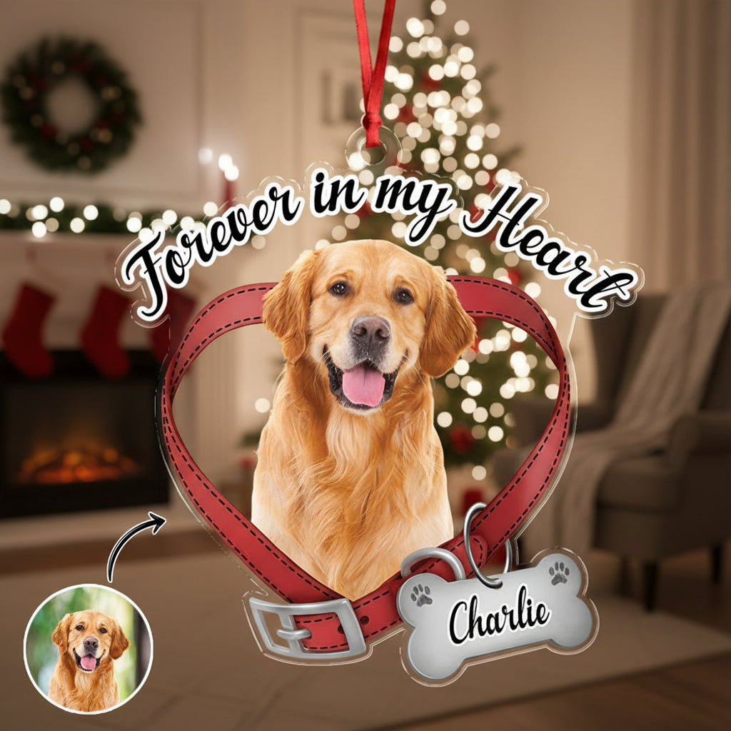 Custom Dog Photo Forever In My Heart Memorial Acrylic Orname
